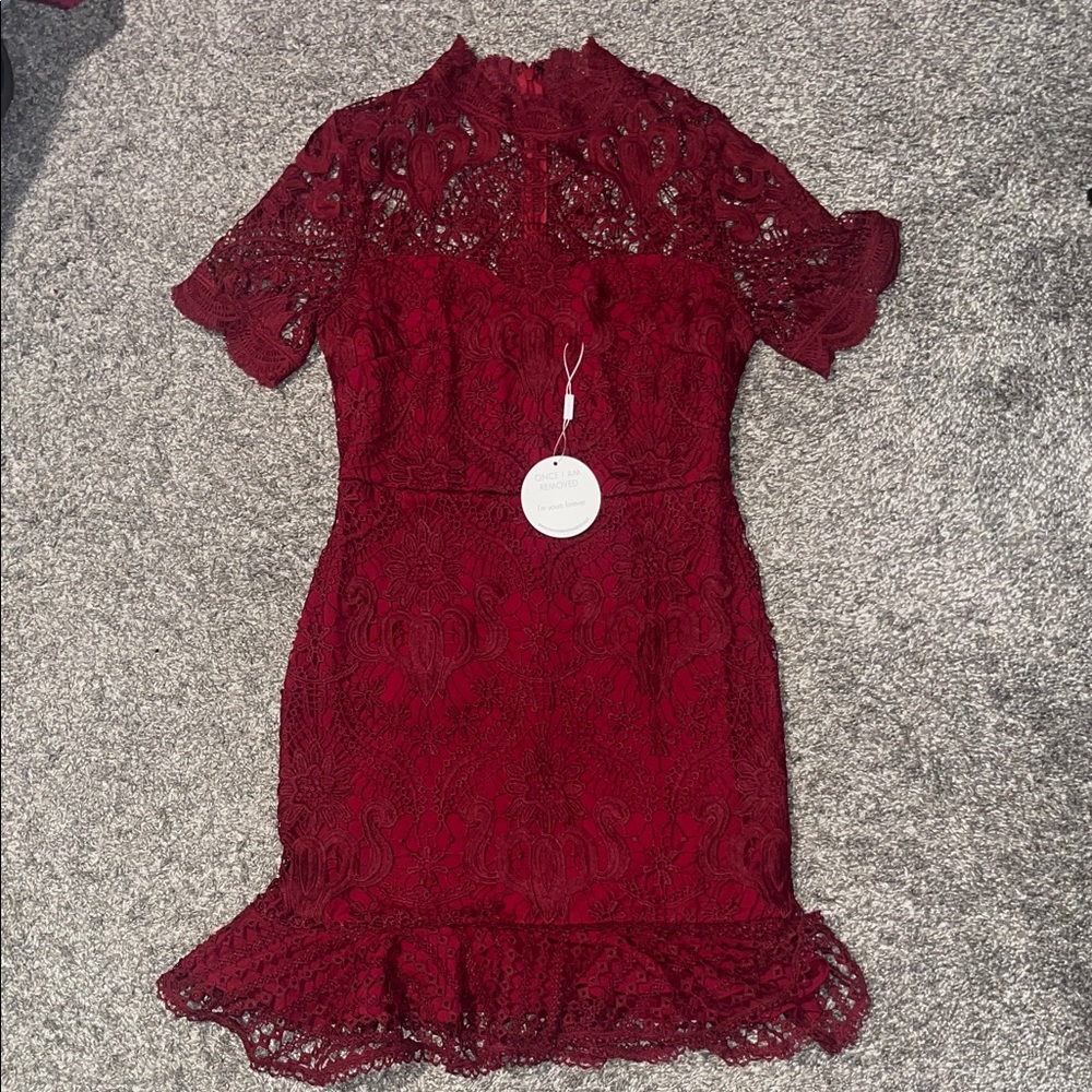 Twosisters Elegant Lace Dress in Deep Red